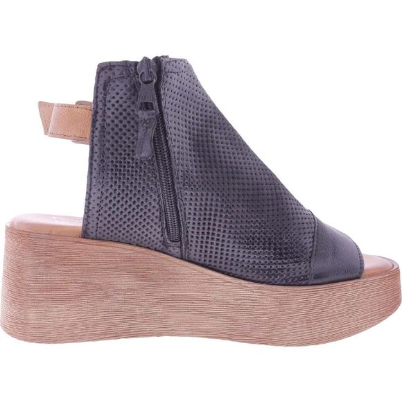 Miz Mooz Womens Black Leather Wedge Heel Ankle Strap Wedge Heels Sandals - Picture 2 of 3